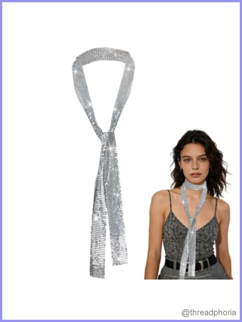 Sequined Skinny Scarf Scarf Necklace Metal Sequin Tie for Women Prom Wedding